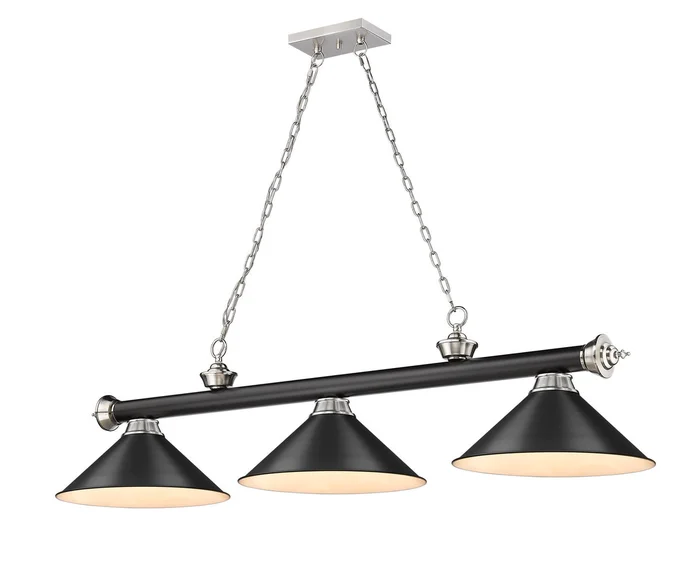 Z-Lite 2306-3MB-BN-MB15 Cordon Three Light Island Pendant, Matte Black / Brushed Nickel