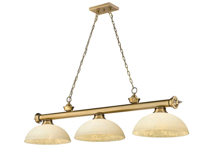Z-Lite 2306-3RB-DGM14 Cordon Three Light Island Pendant, Rubbed Brass