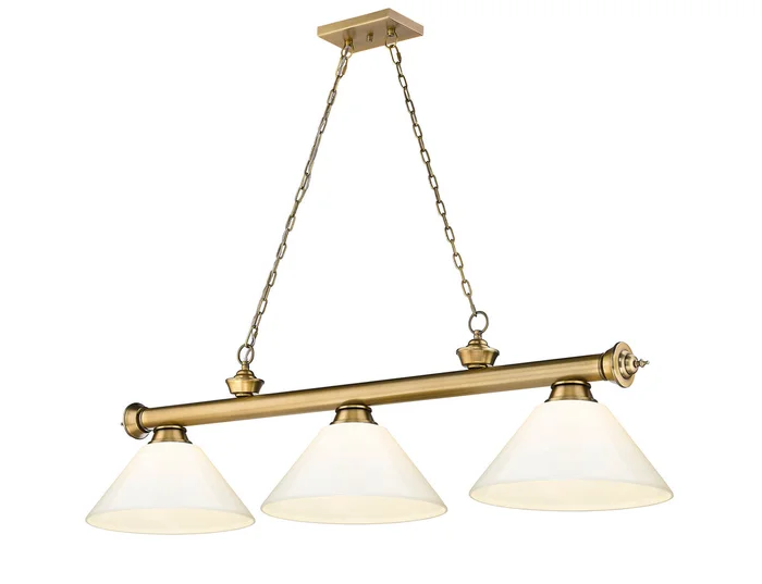 Z-Lite 2306-3RB-PWH Cordon Three Light Island Pendant, Rubbed Brass