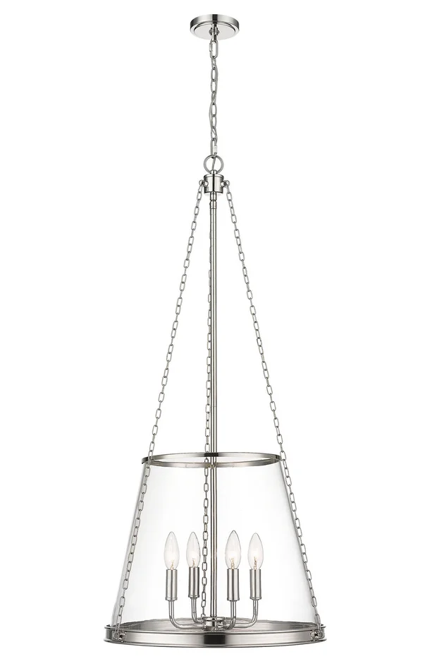 Z-Lite 341P18-PN Prescott Four Light Pendant, Polished Nickel