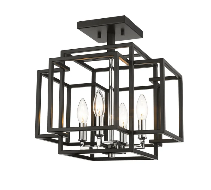 Z-Lite 454SF-BK-CH Titania Four Light Semi Flush Mount, Black / Chrome