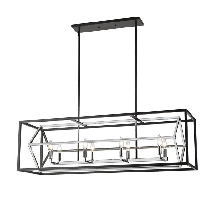 Z-Lite 457-8L-CH-MB Euclid Eight Light Island Pendant, Chrome / Matte Black