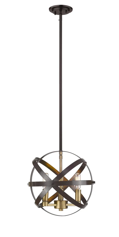 Z-Lite 463-12HBRZ-OBR Cavallo Three Light Pendant, Hammered Bronze / Olde Brass