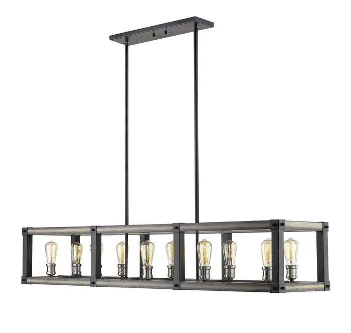 Z-Lite 472-10L-ABB Kirkland Ten Light Island Pendant, Ashen Barnboard