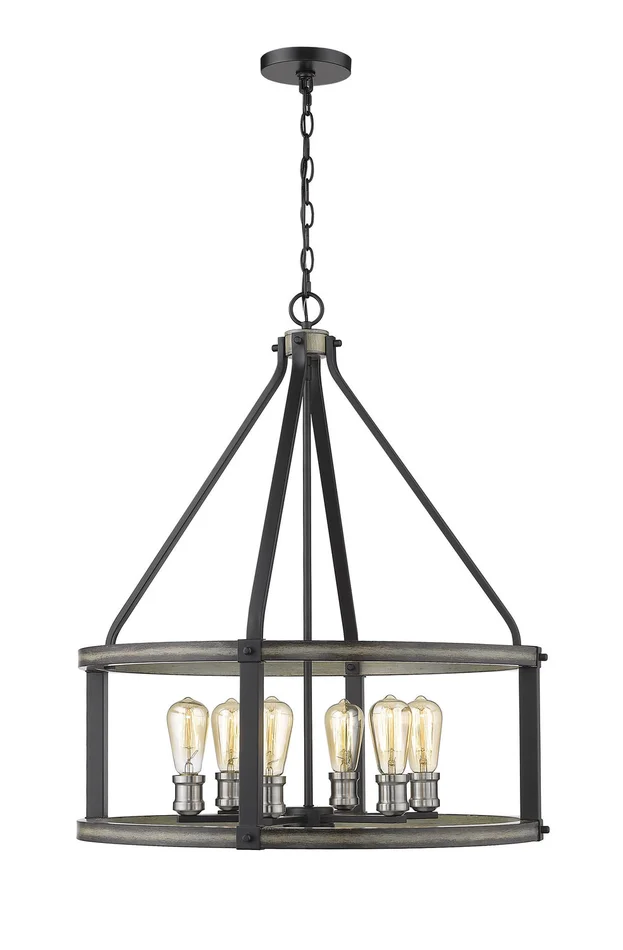 Z-Lite 472-6D-ABB Kirkland Six Light Pendant, Ashen Barnboard