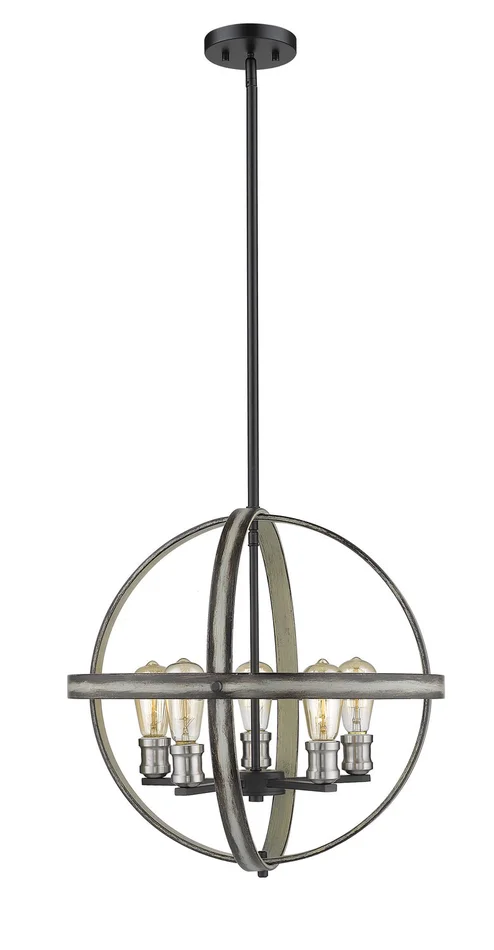 Z-Lite 472B20-ABB Kirkland Five Light Pendant, Ashen Barnboard