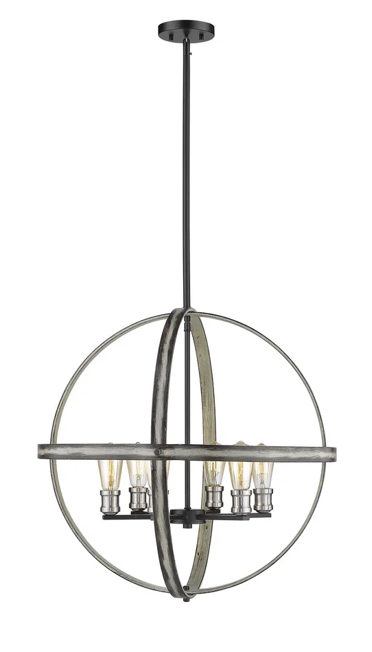 Z-Lite 472B26-ABB Kirkland Six Light Pendant, Ashen Barnboard