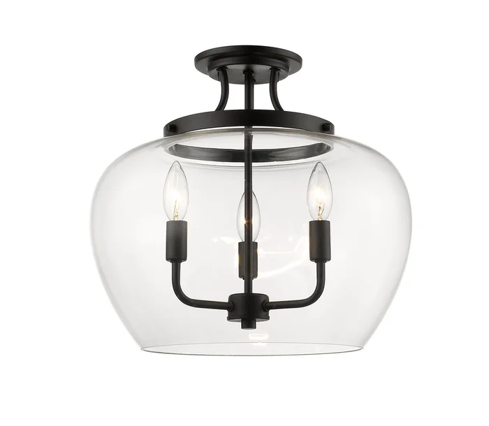 Z-Lite 473SF-MB Joliet Three Light Semi Flush Mount, Matte Black