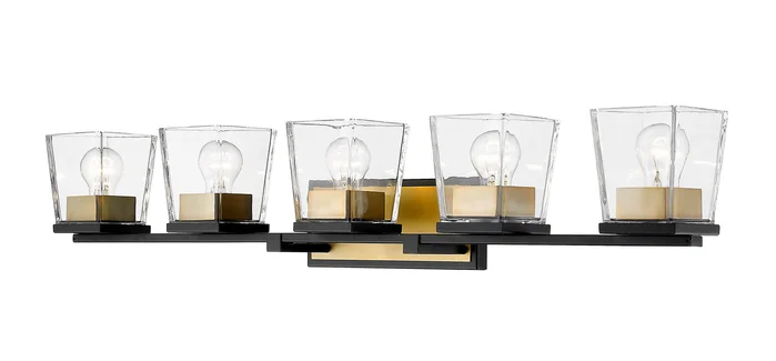Z-Lite 475-5V-MB-OBR Bleeker Street Five Light Vanity, Matte Black / Olde Brass