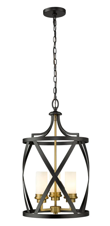 Z-Lite 481P14-MB-OBR Malcalester Three Light Pendant, Matte Black / Olde Brass