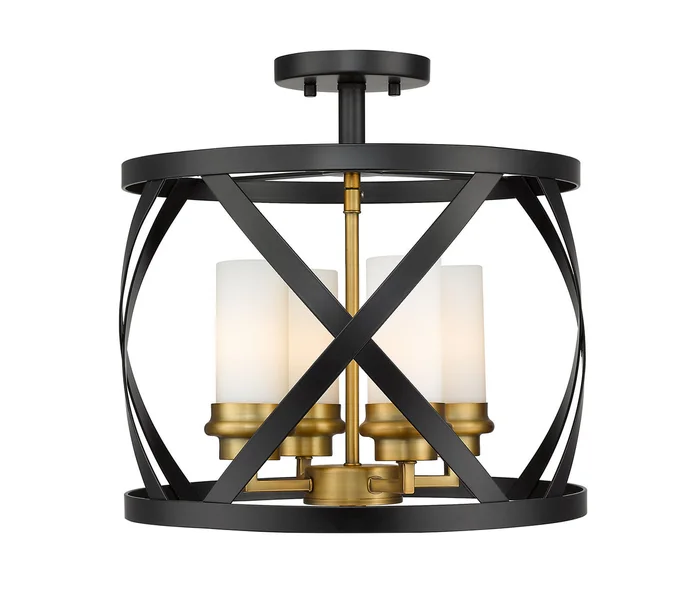 Z-Lite 481SF15-MB-OBR Malcalester Four Light Semi Flush Mount, Matte Black / Olde Brass