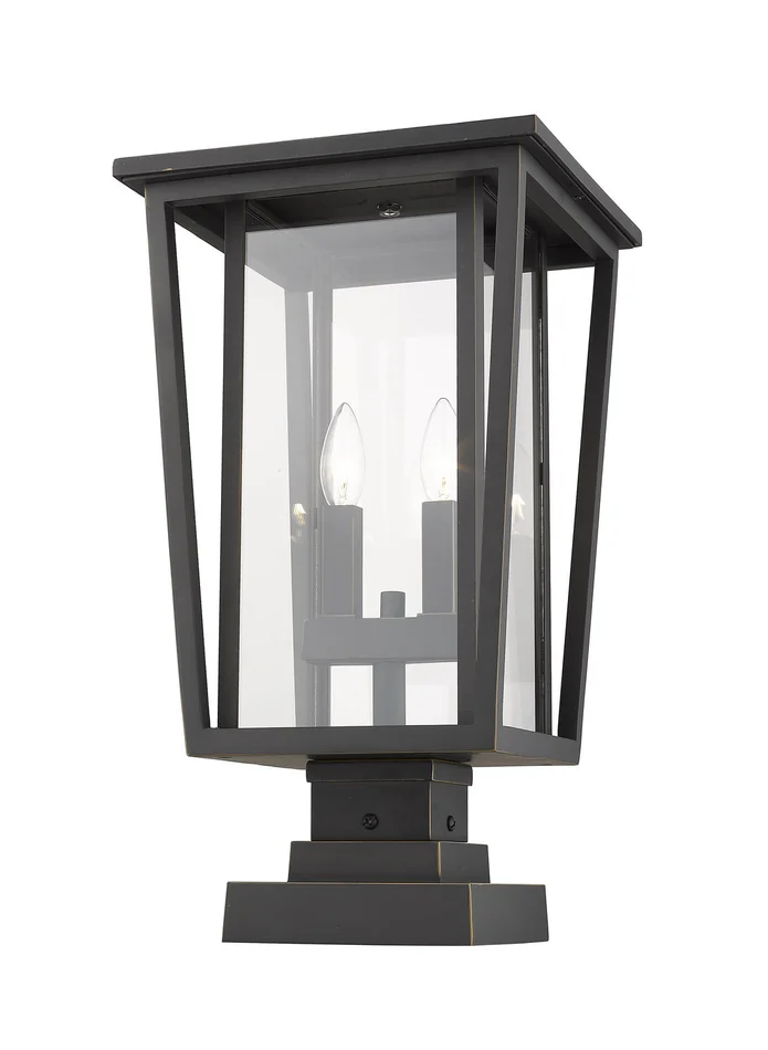 Z-Lite 571PHBS-SQPM-ORB Seoul Two Light Outdoor Pier Mount, Oil Rubbed Bronze