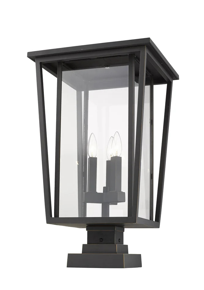 Z-Lite 571PHXLS-SQPM-ORB Seoul Three Light Outdoor Pier Mount, Oil Rubbed Bronze
