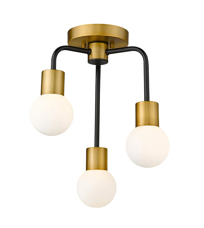 Z-Lite 621-3SF-MB-FB Neutra Three Light Semi Flush Mount, Matte Black / Foundry Brass