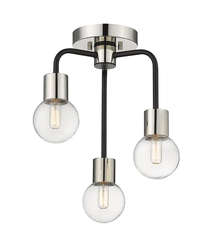 Z-Lite 621-3SF-MB-PN Neutra Three Light Semi Flush Mount, Matte Black / Polished Nickel