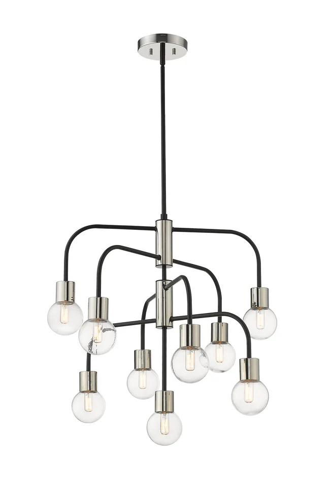 Z-Lite 621-9MB-PN Neutra Nine Light Chandelier, Matte Black / Polished Nickel