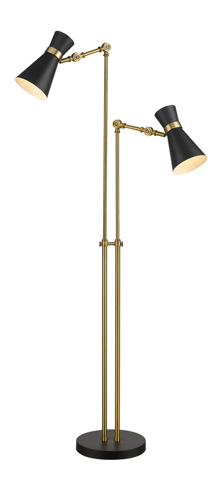 Z-Lite 728FL-MB-HBR Soriano Two Light Floor Lamp, Matte Black / Heritage Brass
