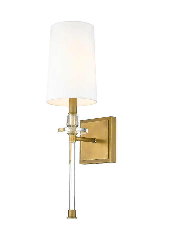 Z-Lite 803-1S-RB-WH Sophia One Light Wall Sconce, Rubbed Brass