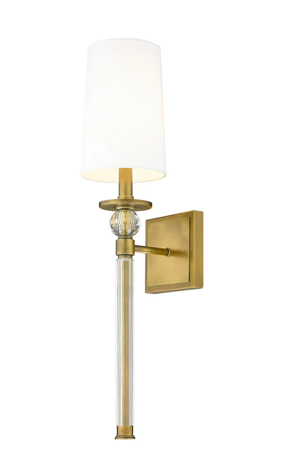 Z-Lite 805-1S-RB-WH Mia One Light Wall Sconce, Rubbed Brass