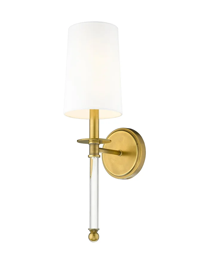 Z-Lite 808-1S-RB-WH Mila One Light Wall Sconce, Rubbed Brass