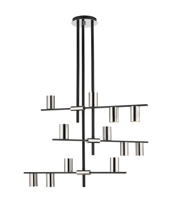 Z-Lite 814-12MB-PN Calumet 12 Light Chandelier, Mate Black / Polished Nickel