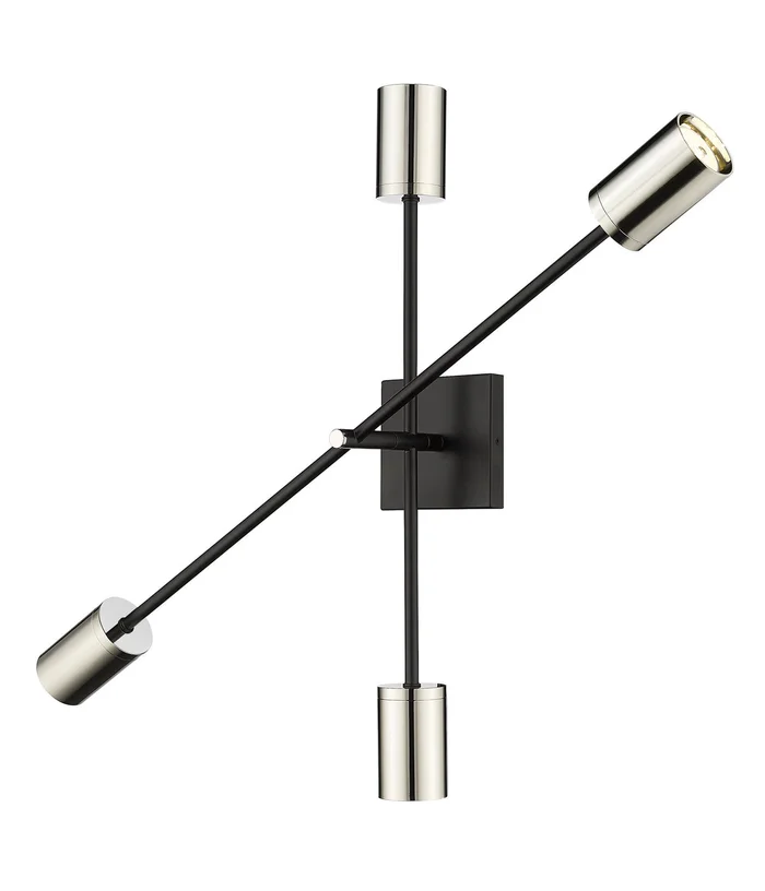 Z-Lite 814-4S-MB-PN Calumet Two Light Wall Sconce, Mate Black / Polished Nickel