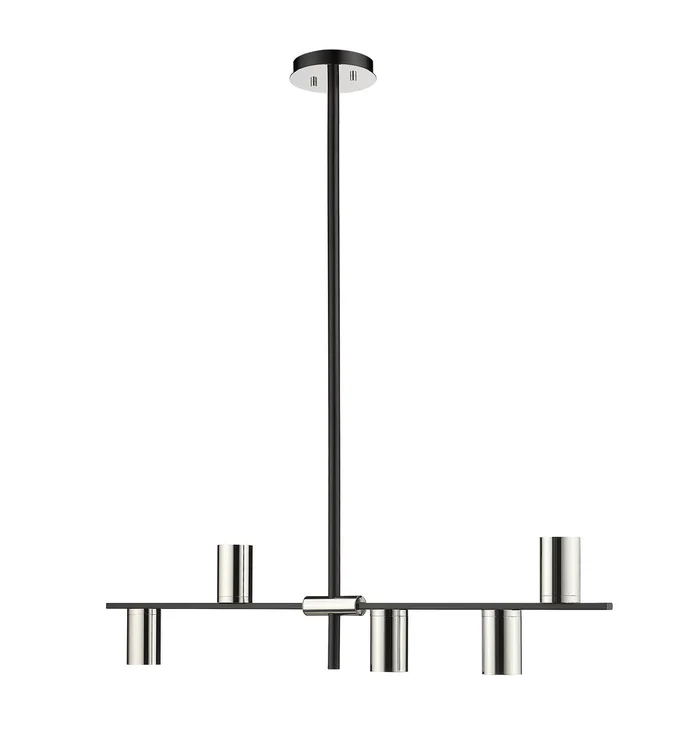 Z-Lite 814-5L-MB-PN Calumet Five Light Island Pendant, Mate Black / Polished Nickel