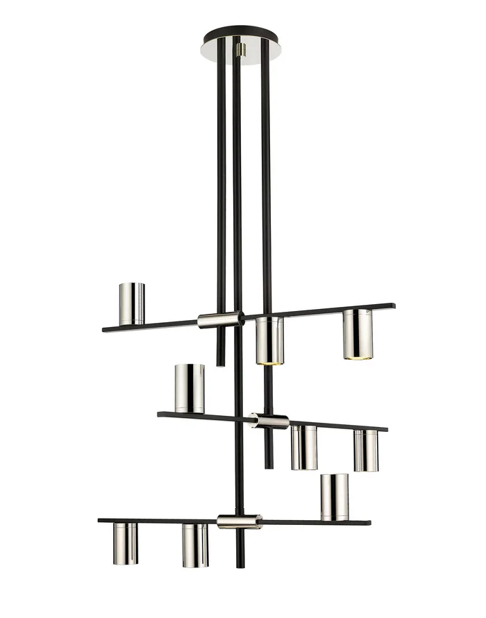 Z-Lite 814-9MB-PN Calumet Nine Light Chandelier, Mate Black / Polished Nickel