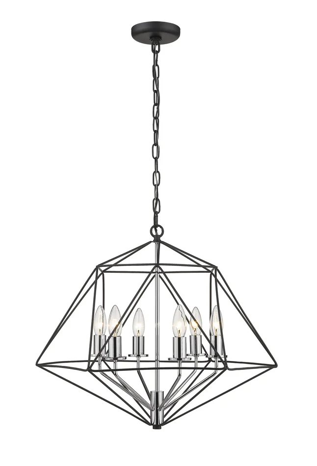 Z-Lite 918-22MB-CH Geo Six Light Chandelier, Matte Black / Chrome