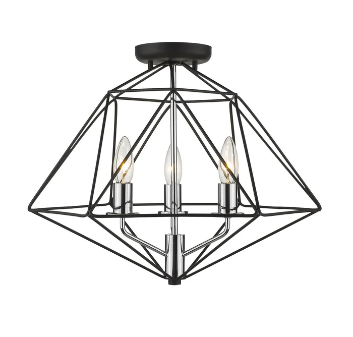 Z-Lite 918SF-MB-CH Geo Three Light Semi Flush Mount, Matte Black / Chrome