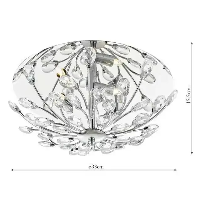 Zafir 3 Light Flora Crystal Decoration Chrome Frame Flush Ceiling Light