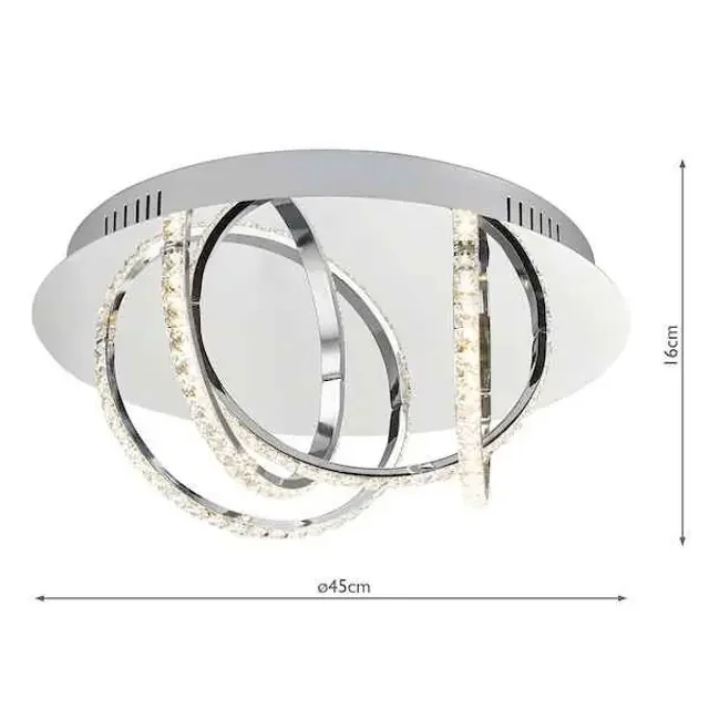 Zancara 4Lt Polished Chrome and Crystal LED Flush Ceiling Light