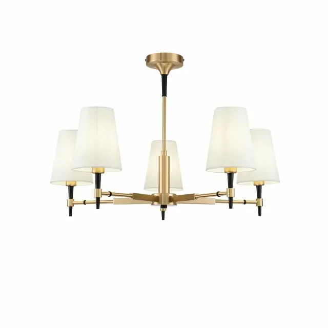 Zaragoza 5 Light Matt Brass with Black and White Fabric Shades Pendant Light
