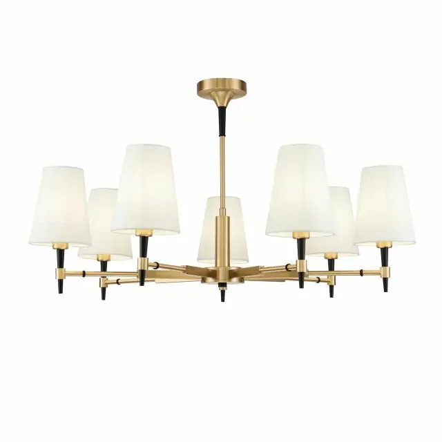 Zaragoza 7 Light Matt Brass with Black and White Fabric Shades Pendant Light