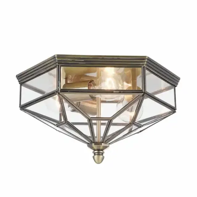 Zeil 3 Light Bronze and Clear Glass Flush Ceiling Light