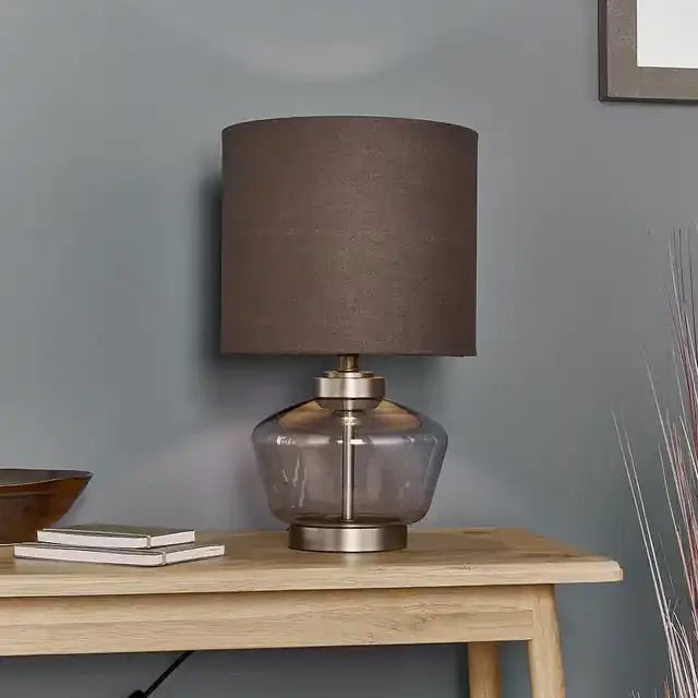 Zen Smoked Glass with Aged Pewter and Dark Shade Table Lamp