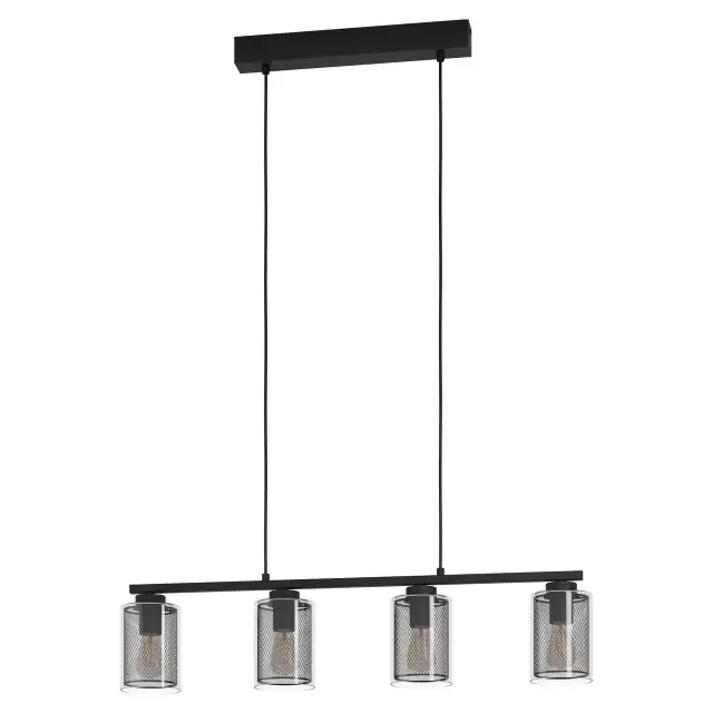 Zocabon 4 Light Black Wire with Smoked Glass Bar Pendant Light