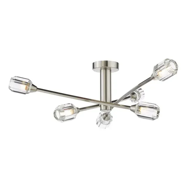 Zonda 6 Light Brushed Nickel and Crystal Diffuser Semi Flush Ceiling Light